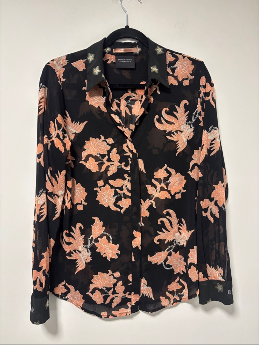 Scotch & Soda Black Button-Down Shirt with Peach Floral Print